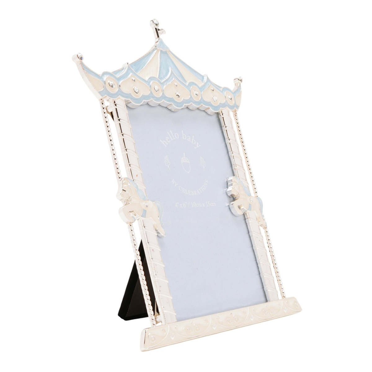 Hello Baby Silverplated Carousel Photo Frame 4" x 6" - Blue