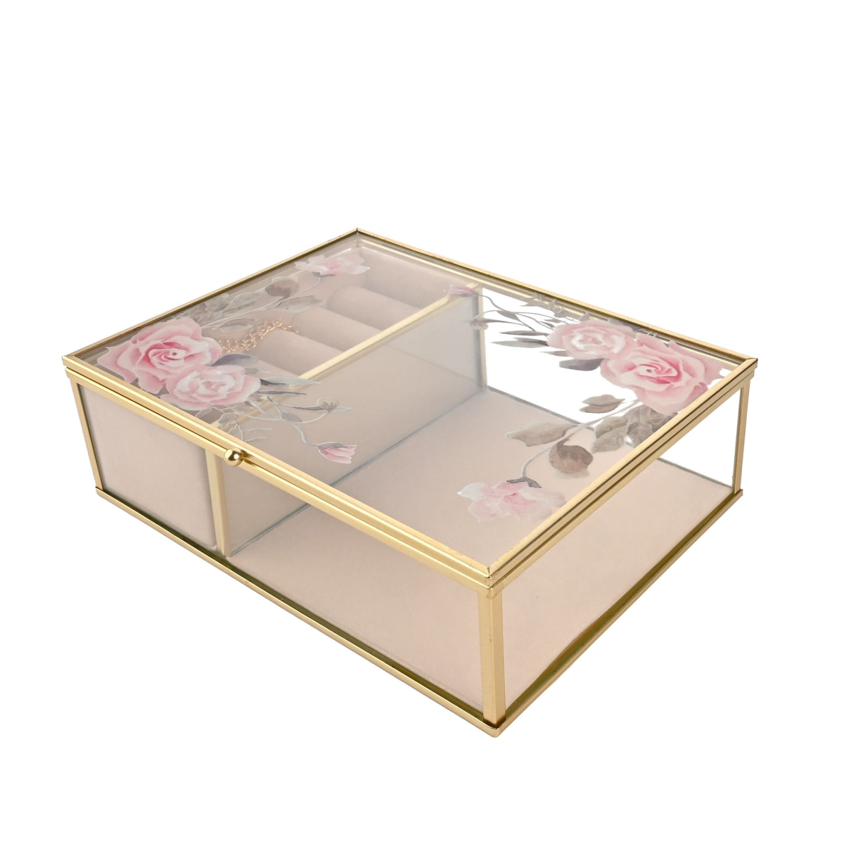 Sophia Classic Floral Glass Jewellery Box - Large