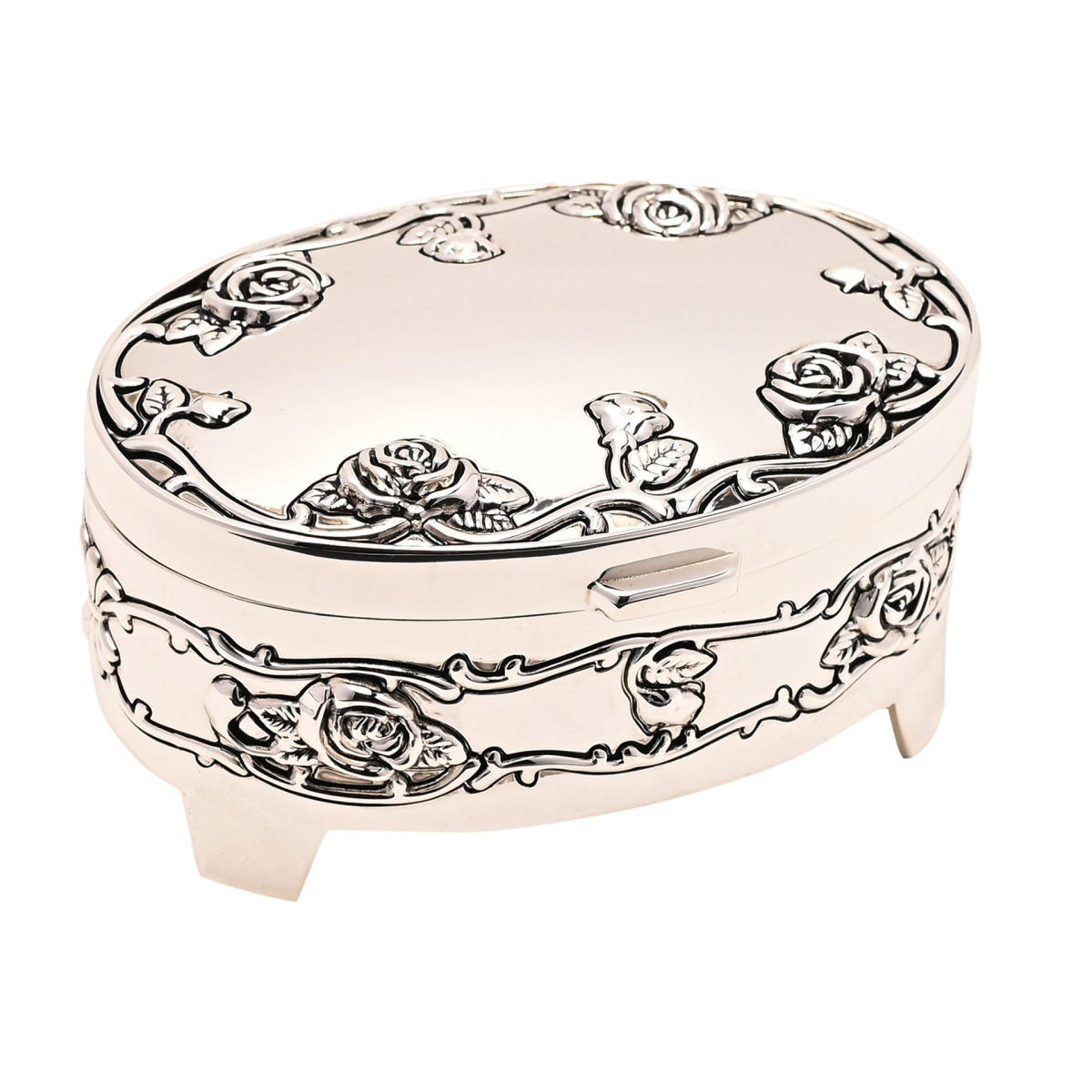 Oval Ant S/plated Trinket box with rose design