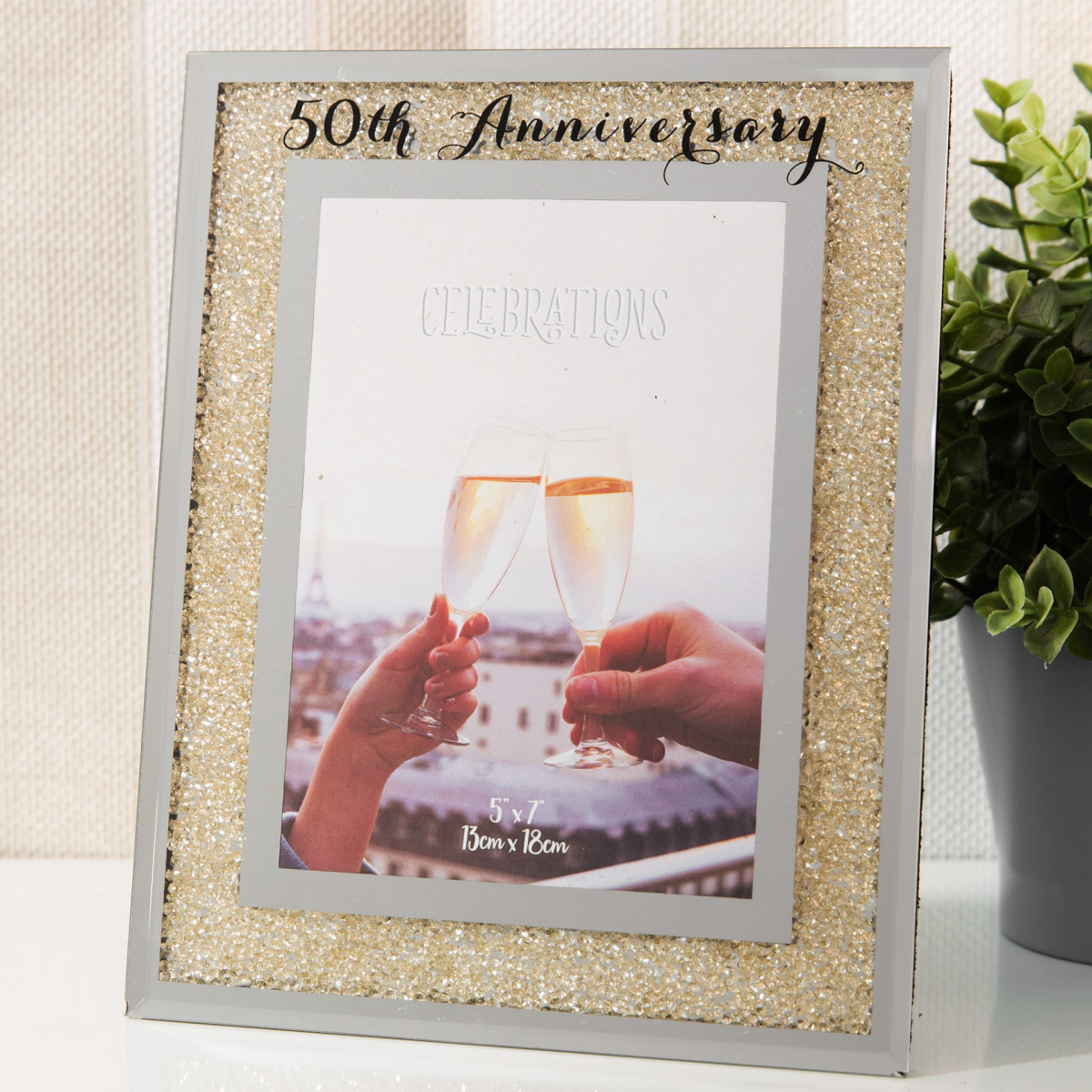Celebrations Crystal Border Frame 5" x 7" - 50th Anniversary