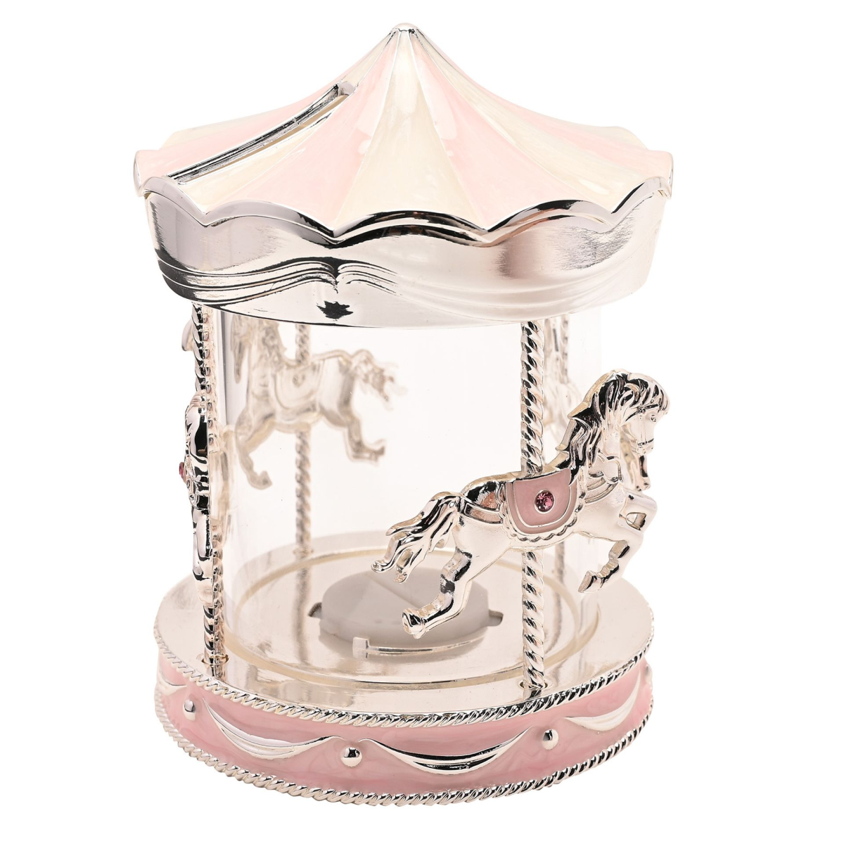 Bambino Silver Plated Money Box Carousel - pink