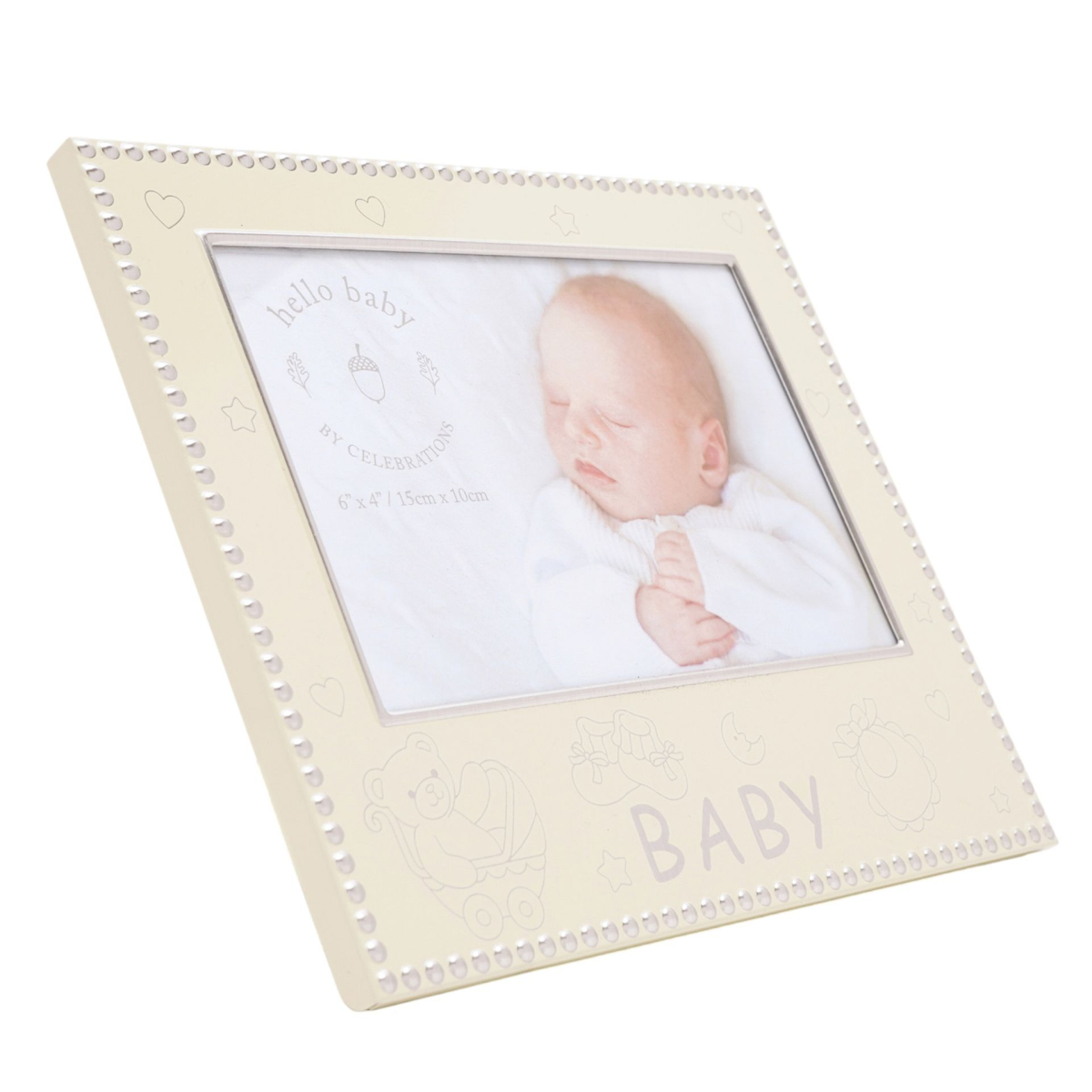 Hello Baby Aluminium Photo Frame 6" x 4" - Cream