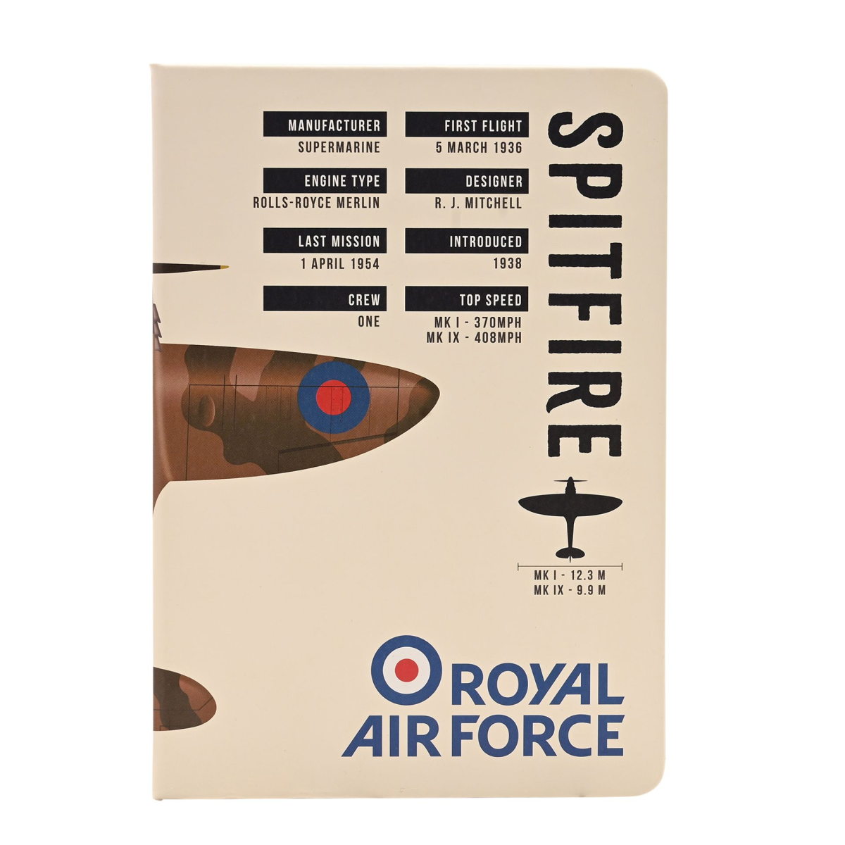 RAF A5 Lined Hardback Notebook - Spitfire