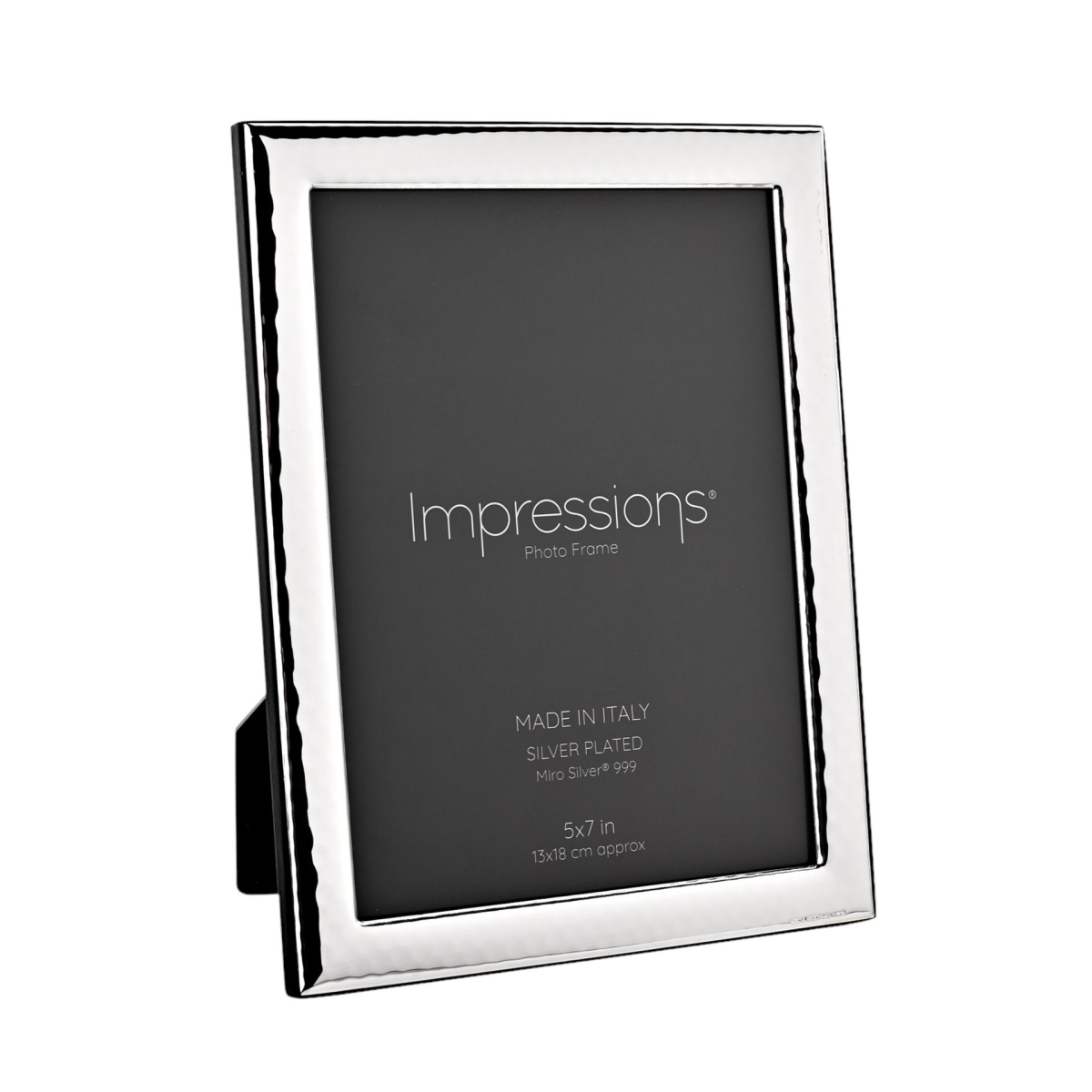 Impressions Silver 999 Narrow Hammered Photo Frame 5" x 7" Wood Back Made In Italy