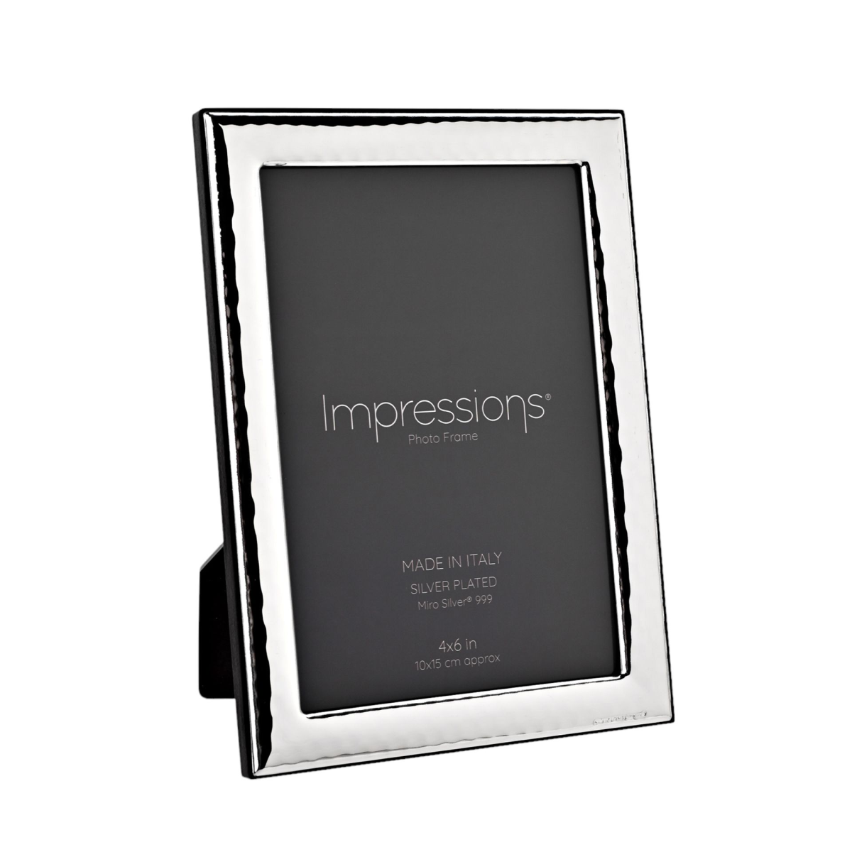 Impressions 999 Silver Hammered Photo Frame 4" x 6" Wood Back Made In Italy