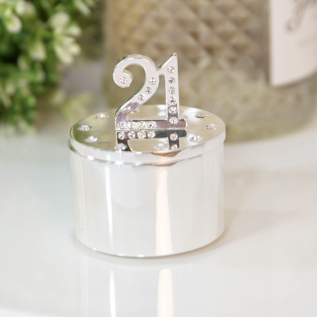 Milestones Silverplated Trinket Box With Crystal 21