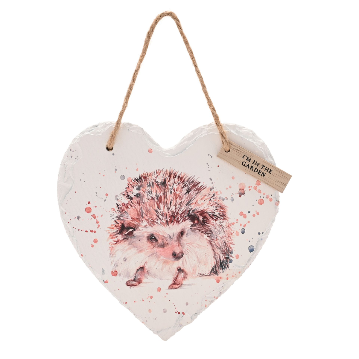 Meg Hawkins Slate Hanging Heart - Hedgehog