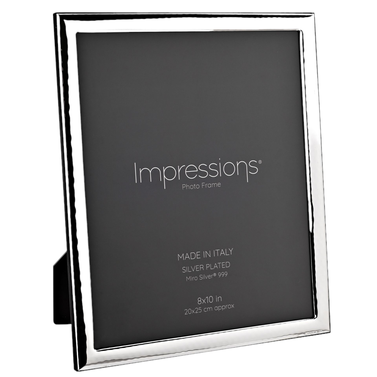 Impressions 999 Silver Narrow Hammered Photo Frame 8" x 10" Wood Back Made In Italy