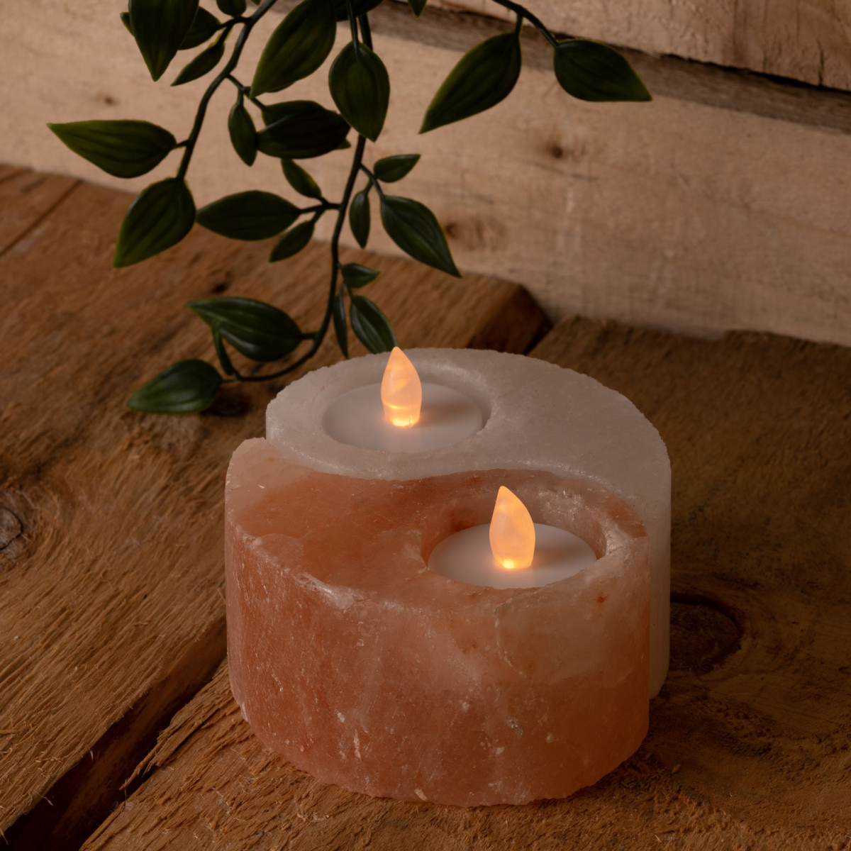 Yin and Yang Rock Salt Double Tea Light Holder