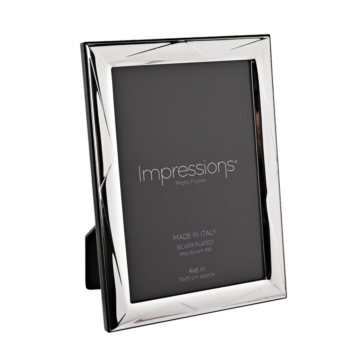 Impressions 999 Silver Geometric Photo Frame 4" x 6" Wood Back Made In Italy