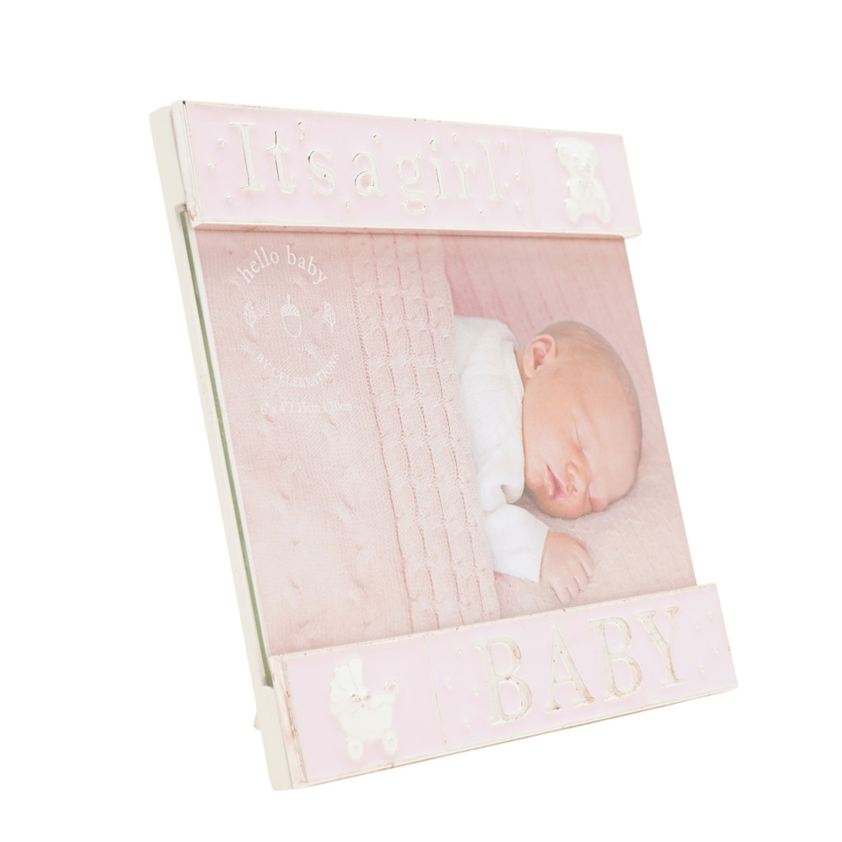 Hello Baby Silverplated Frame & Enamel Photo Frame - Baby Pink