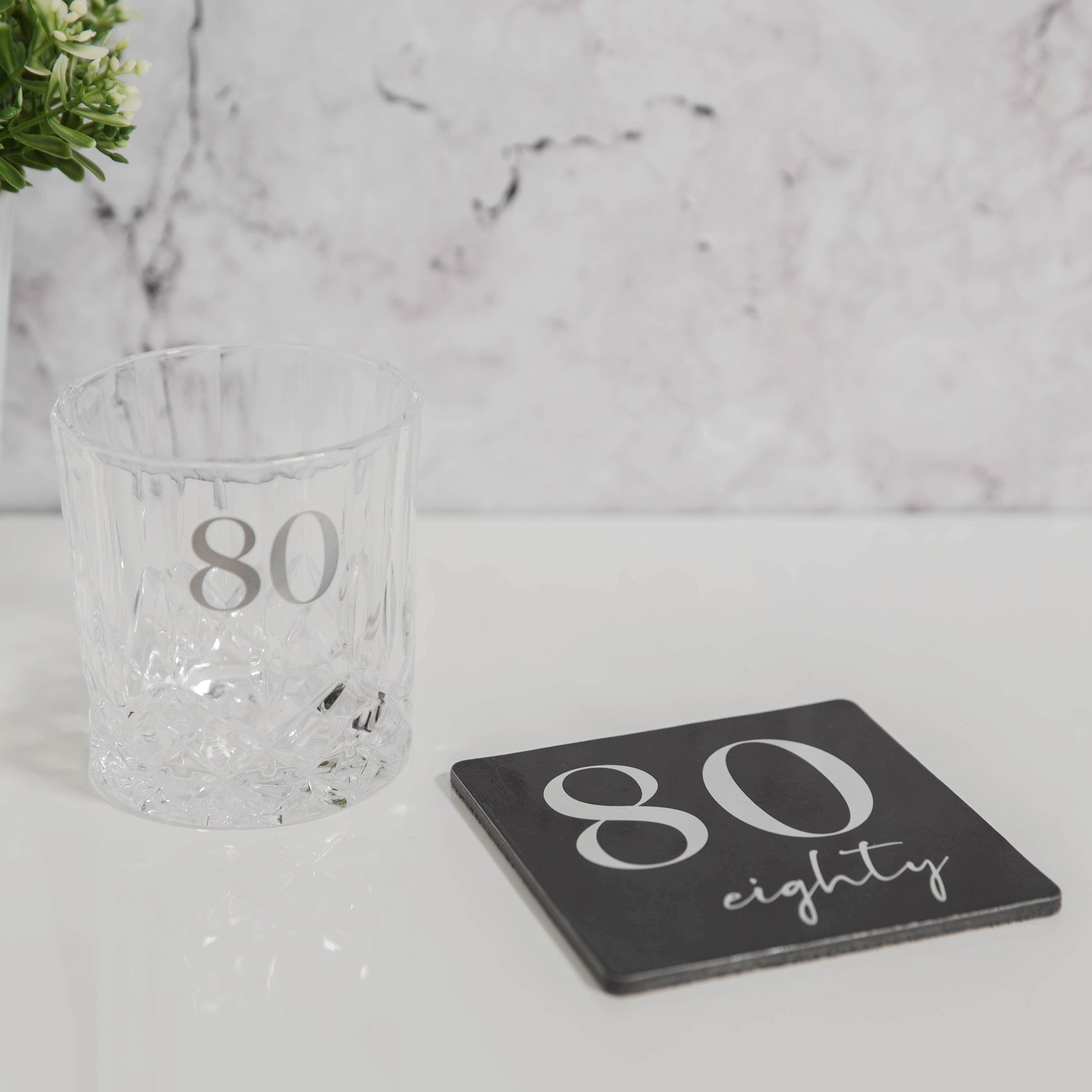 80th Whisky Glass & Coaster