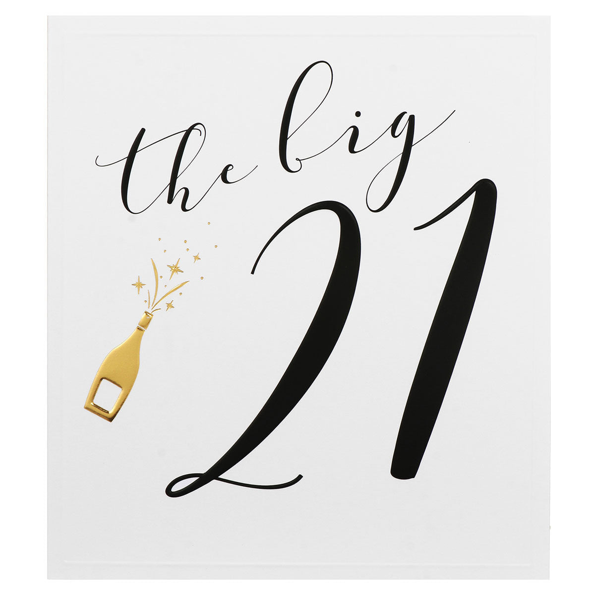 21st Birthday Card - No Frills Golden Champagne Popping