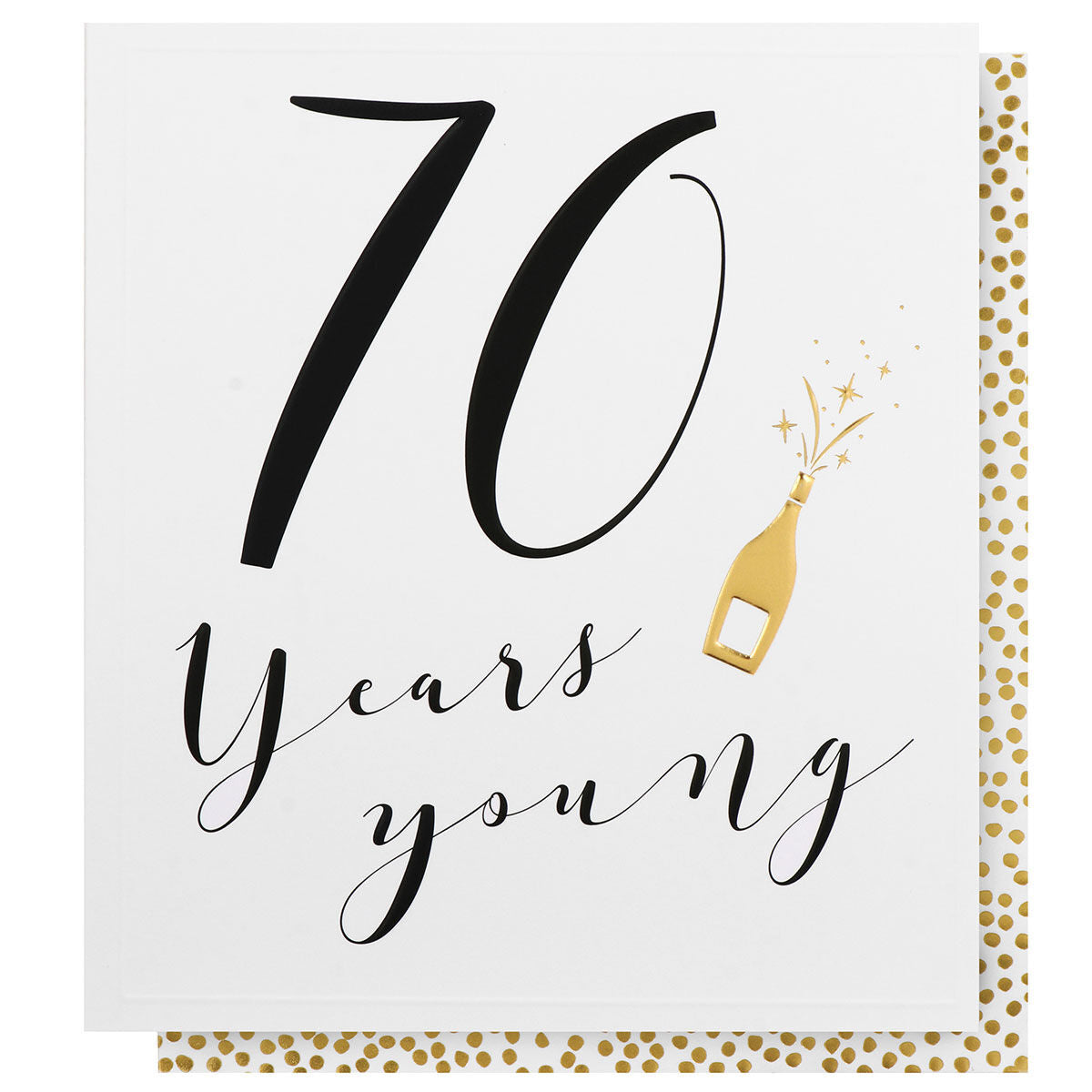 70th Birthday Card - No Frills Golden Champagne Popping
