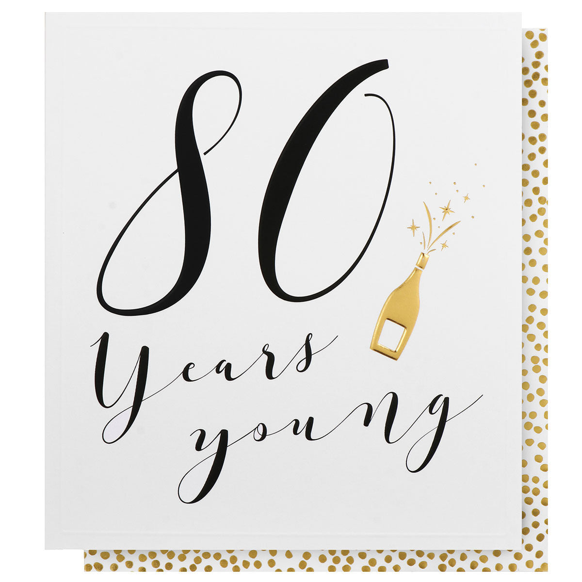 80th Birthday Card - No frills Golden Champagne Popping