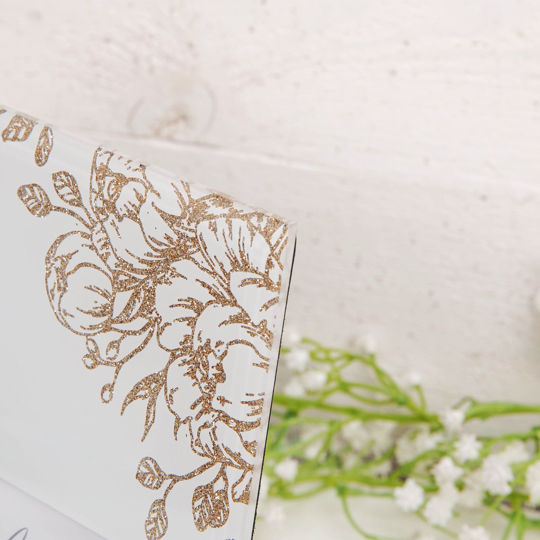 40th Wedding Anniversary Photo Frame - 6" x 4" Aperture - Pale Off-White Glass Gold Floral