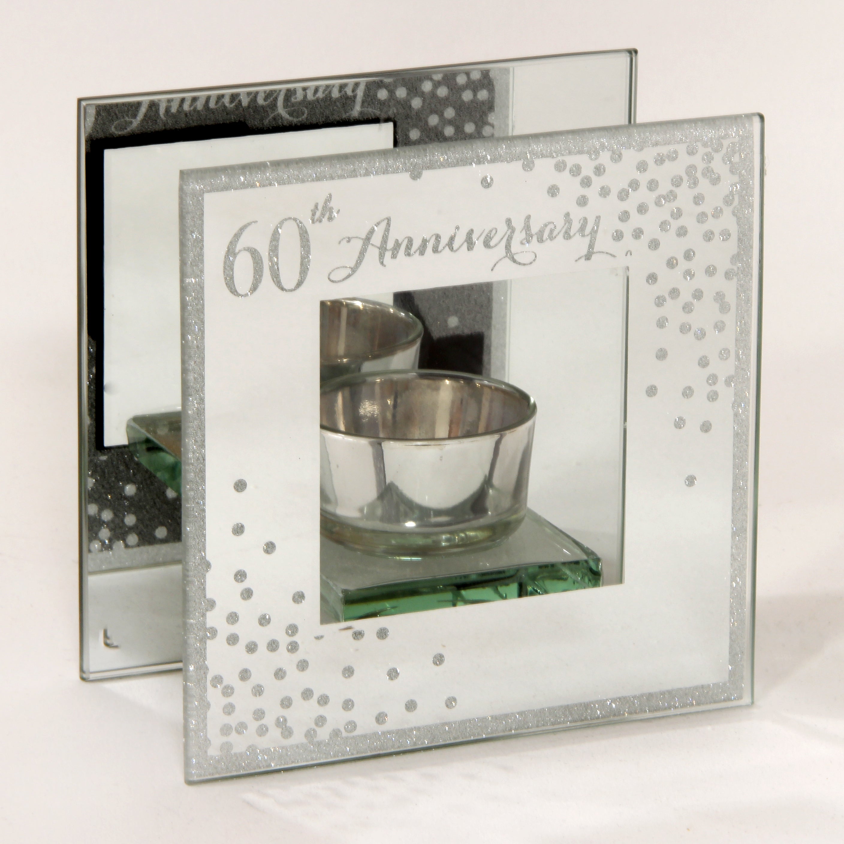 60th Anniversary Candle Holder - 4" X 6" Mirrored Glitter Sparkle