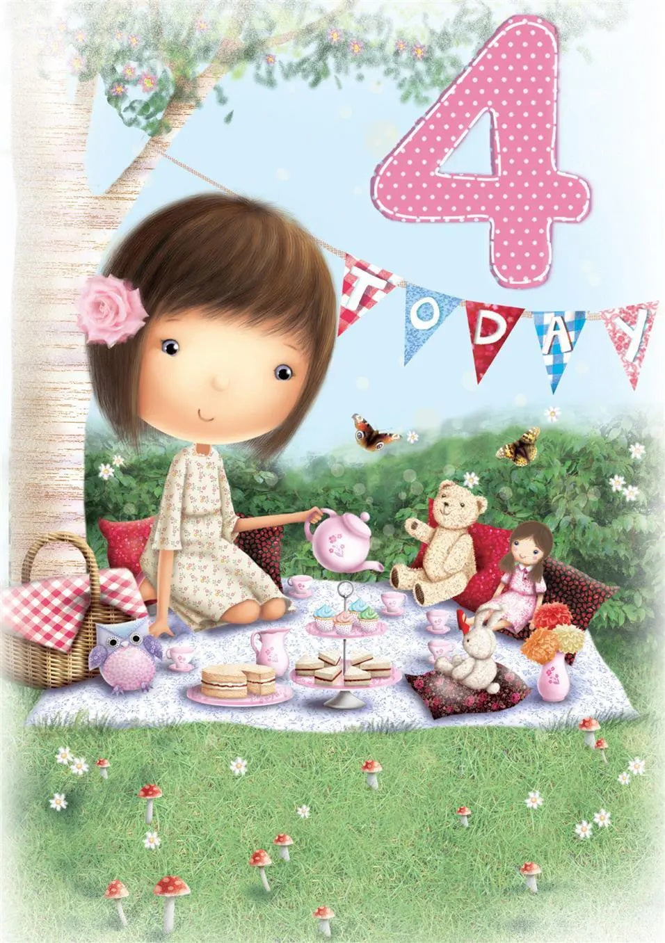 4th Birthday Card - Picnic Time With Friends 
