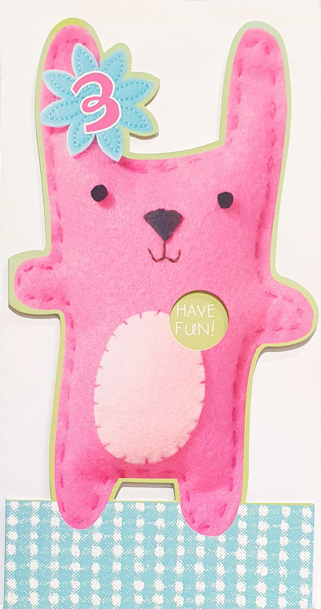 3rd Birthday Card - Pink Teddy Says Have Fun