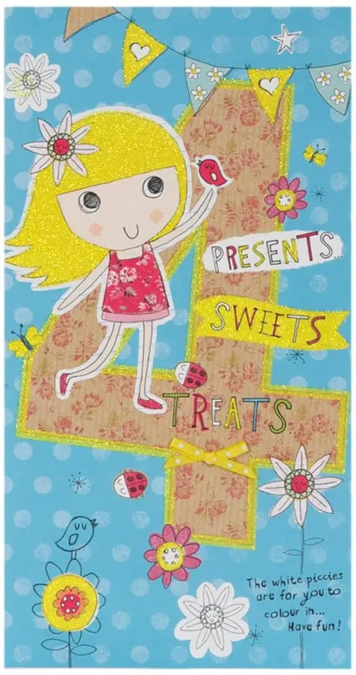 4th Birthday Card - Presents Sweets Treats For Birthday Girl