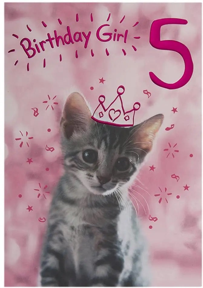 5th Birthday Card - Princess Kitten