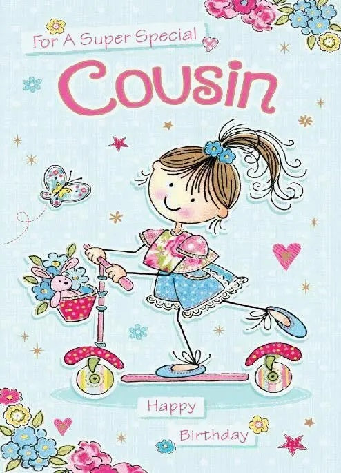Cousin Birthday Card - Riding A Scooter