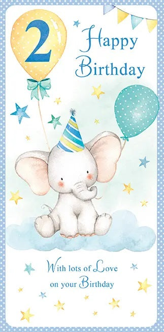 2nd Birthday Card - Elephant On A Cloud