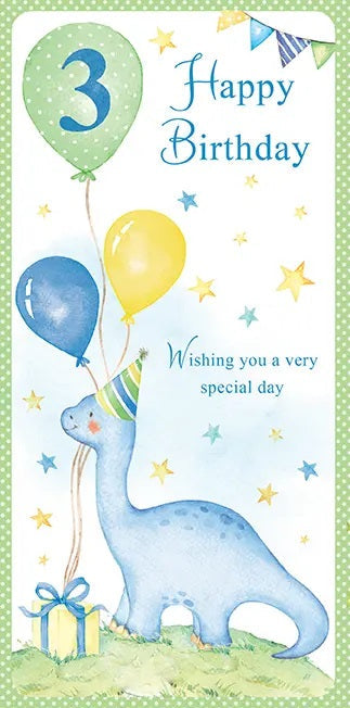 3rd Birthday Card - Blue Birthday Dinosaur