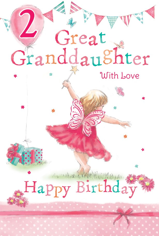 Great-Granddaughter 2nd Birthday Card - A Pink Fairy