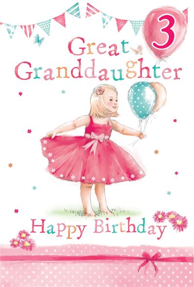 Great-Granddaughter 3rd Birthday Card - Balloons and Bunting