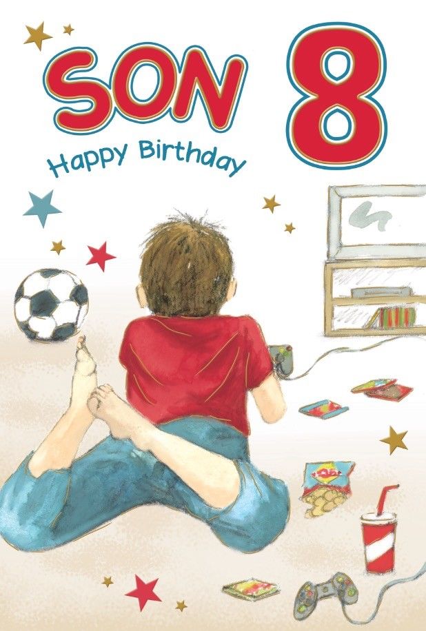 Son 8th Birthday Card - Relaxing With X-Box