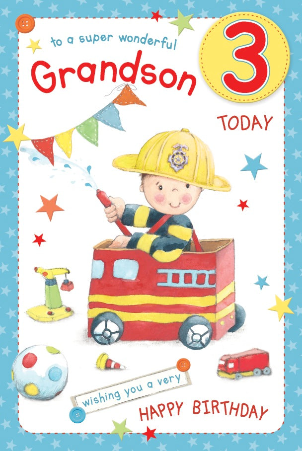 Grandson 3rd Birthday Card - Fireman On Call