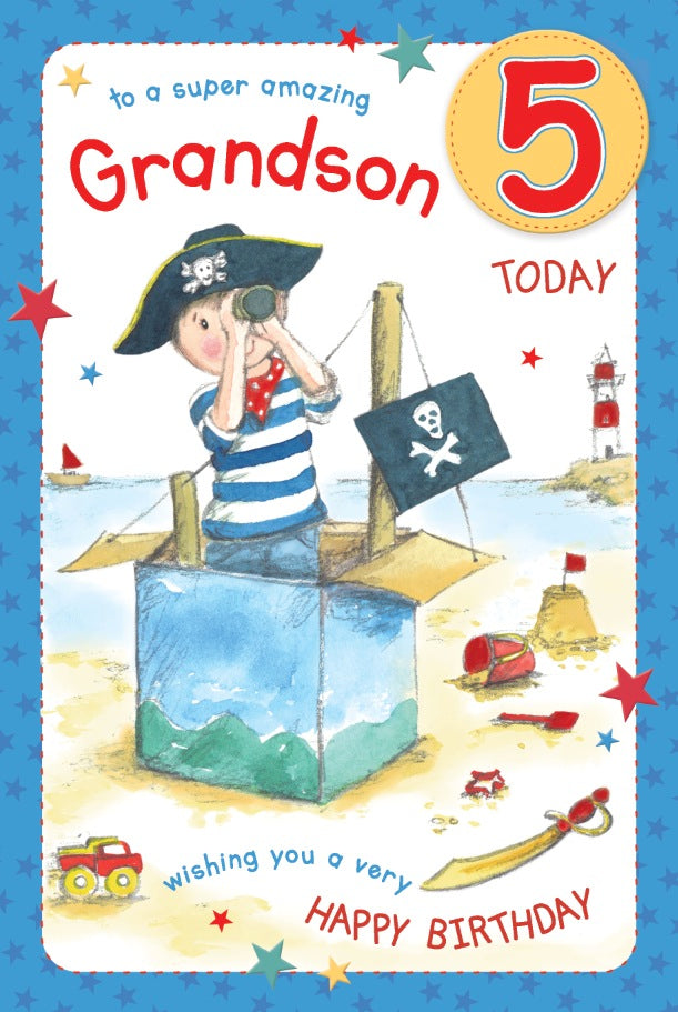 Grandson 5th Birthday Card - The Happy Pirate