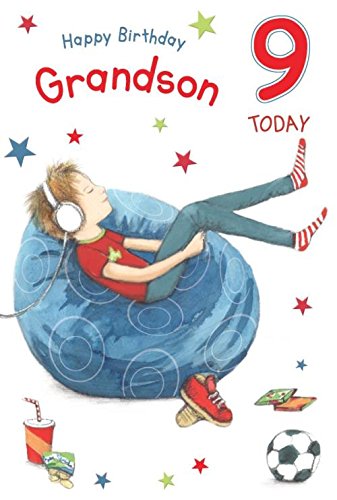 Grandson 9th Birthday Card - Relaxing to Music