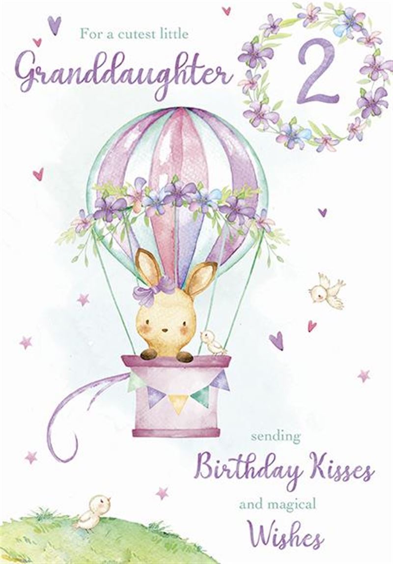 Granddaughter 2nd Birthday Card - Cute Flying Rabbit 