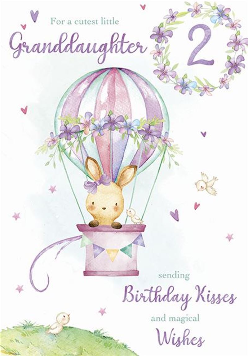 Granddaughter 2nd Birthday Card - Cute Flying Rabbit
