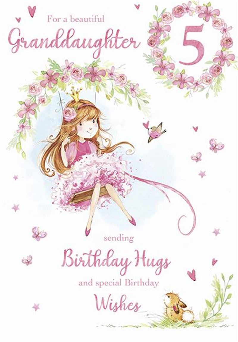 Granddaughter 5th Birthday Card - Princess On A Swing