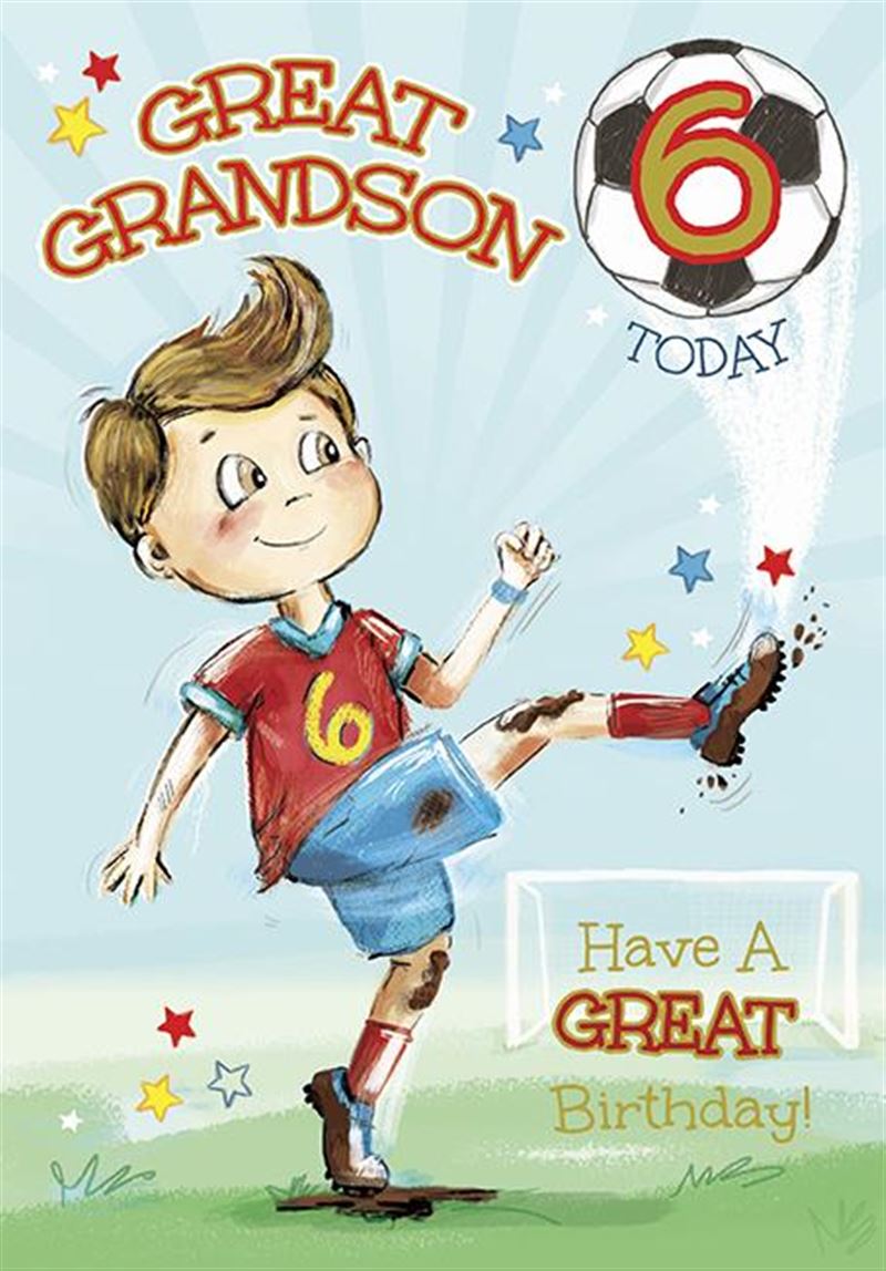 Great-Grandson 6th Birthday Card - The Football Kick