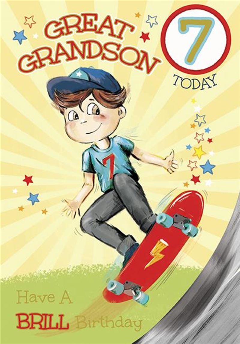 Great-Grandson 7th Birthday Card - Skate Boarding