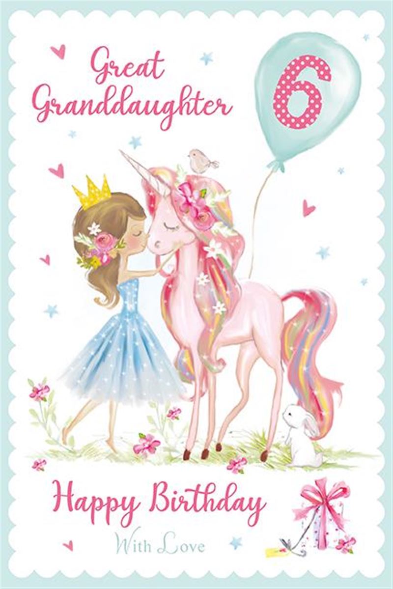 Great-Granddaughter 6th Birthday Card - Princess And Unicorn