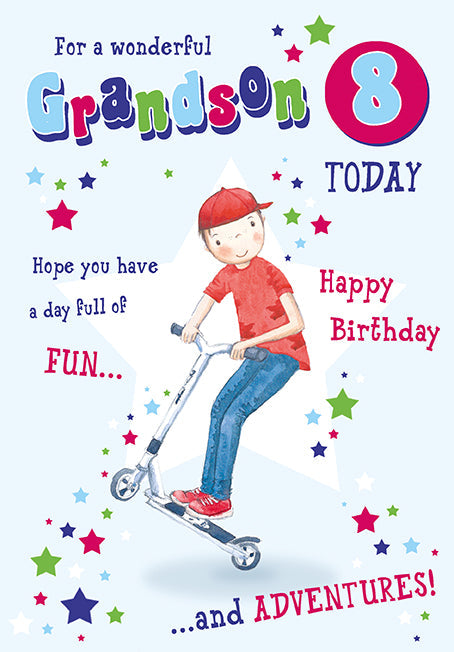 Grandson 8th Birthday Card - A Scooter Champ