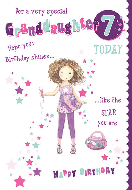 Granddaughter 7th Birthday Card - Budding Pop Star