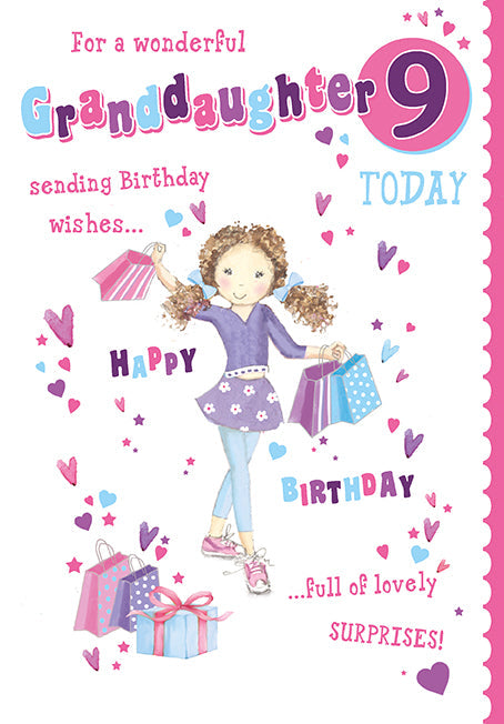 Granddaughter 9th Birthday Card - Presents Galore