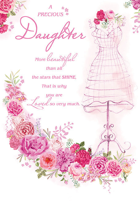 Daughter Birthday Card - Shapely Manikin With Pretty Flowers
