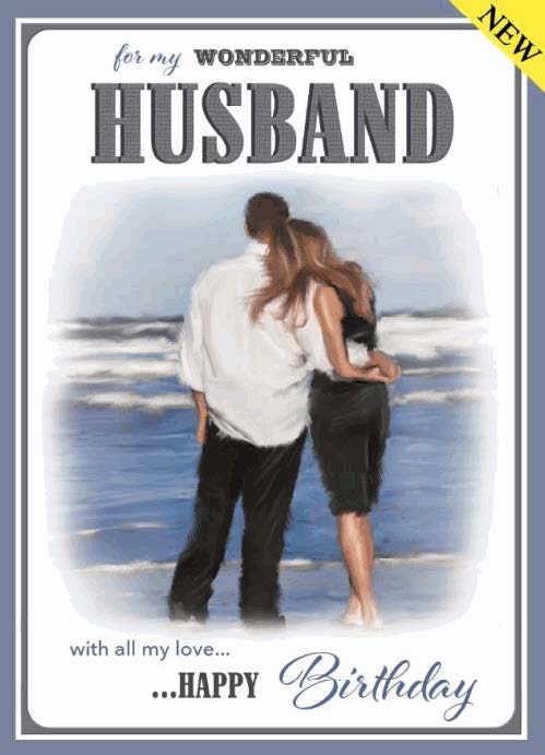 Husband Birthday Card - A Couple by the Beach