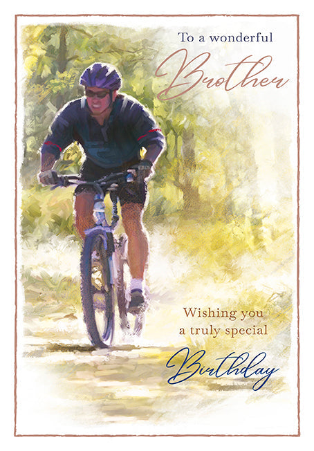 Brother Birthday Card - Mountain Biking in Action