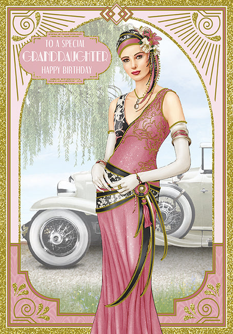 Granddaughter Birthday Card - Classic Art Deco Elegance