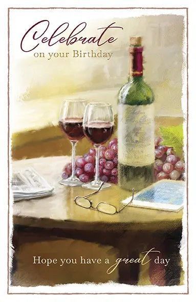 Birthday Card - Red Wine And Grapes