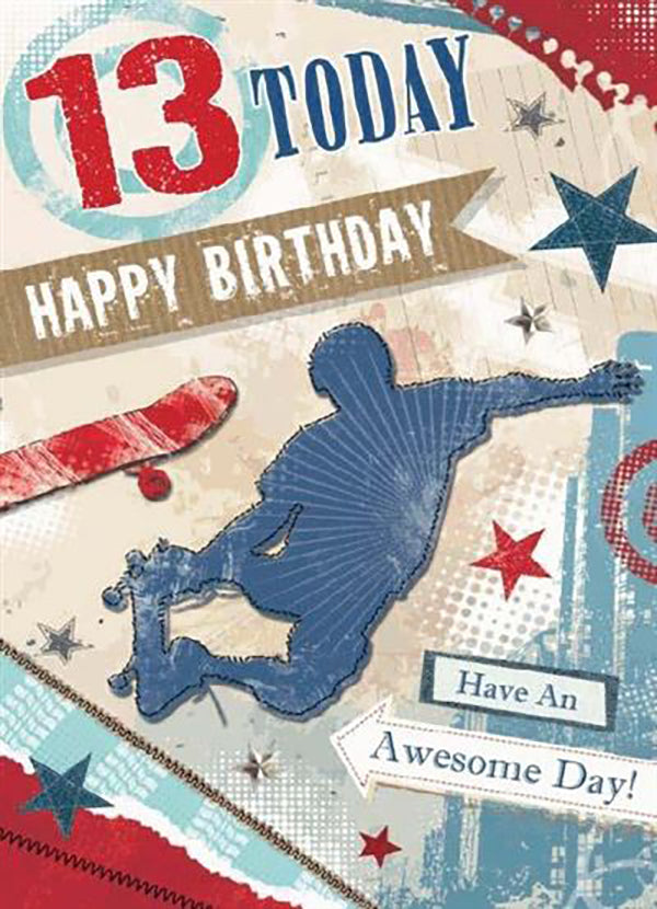 13th Birthday Card - The Star Skateboarder In Action