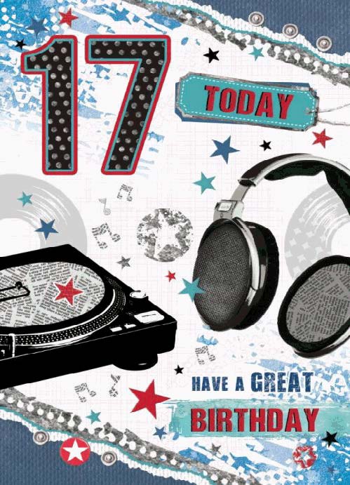 17th Birthday Card - Turntable And Headphones